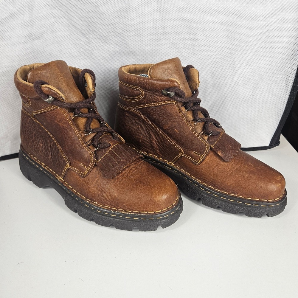 Double H Brown Leather Kiltie Lace Up Boots Roper Western Rodeo Packer 6.5 37